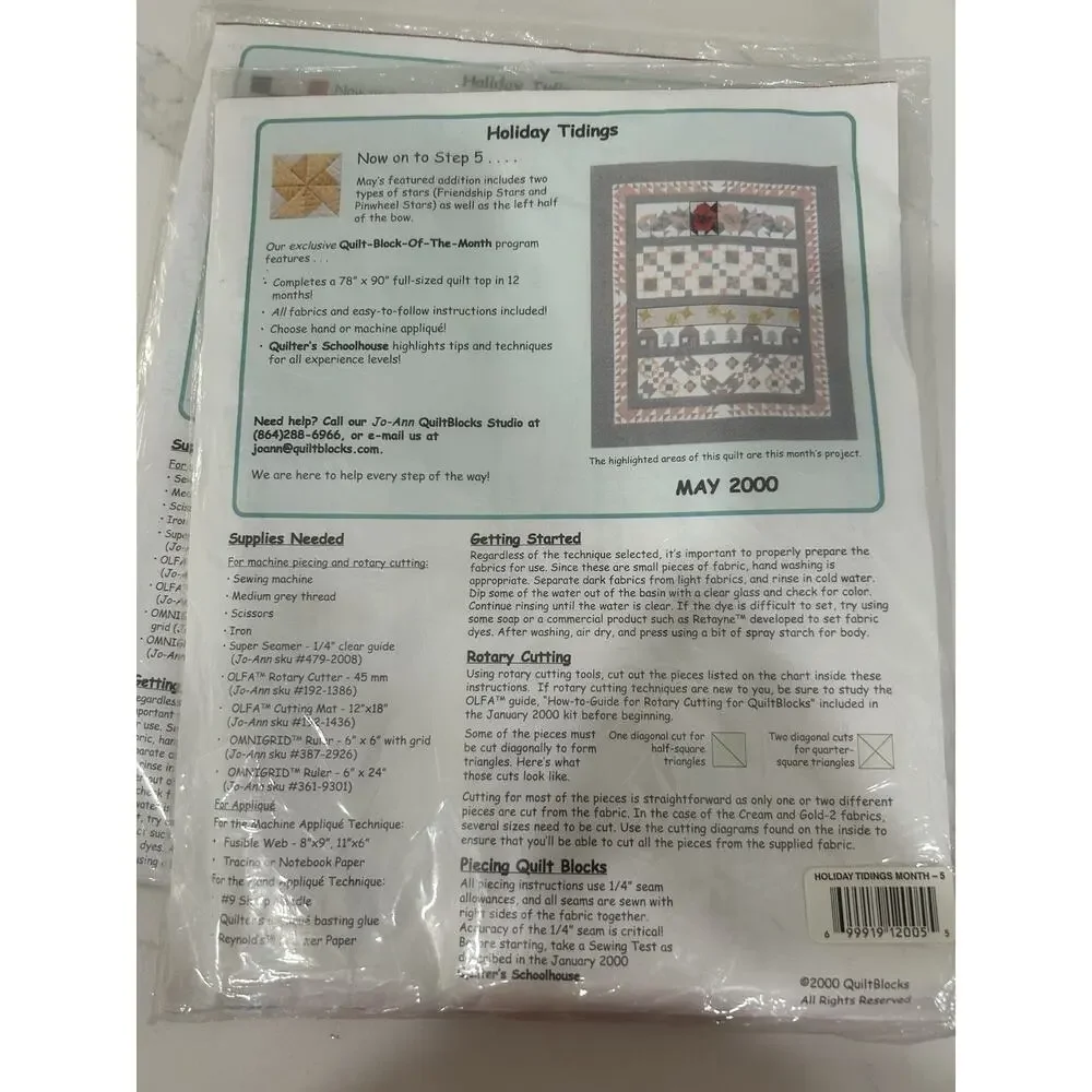 Vtg Holiday Tidings 2000 Joann Fabric Quilt Block Kits Set Of 3 Months Steps 4-6